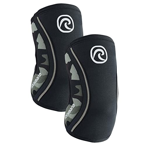Rehband Elbow 5mm Compression Sleeve, Neoprene Elbow Sleeves for Weightlifting, Anatomical Design, Non-Slip & Close Fitting, Elbow Support Unisex, Colour:Camo - 1 Pair, Size:Medium