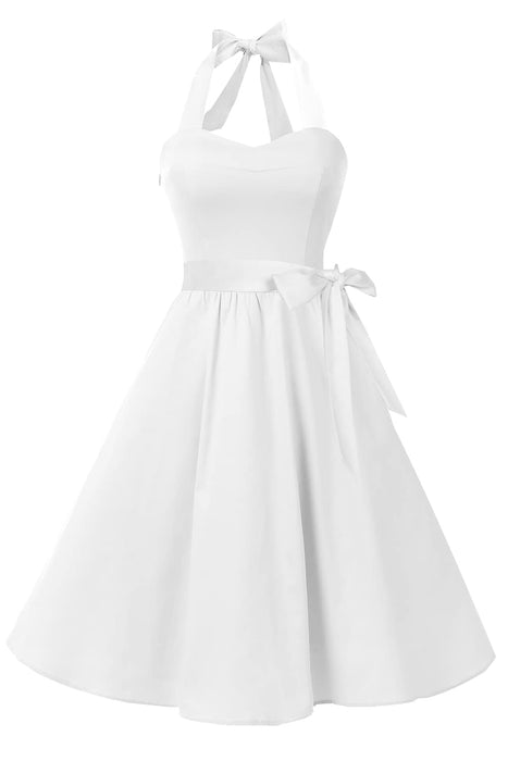 Topdress Women's Vintage Polka Audrey Dress 1950s Halter Retro Cocktail Dress White M