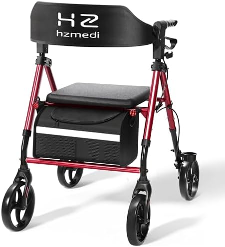 Walkers for Seniors with Seat, Foldable Rolling Walker with Durable Aluminum, Dual Adjustable Height Rolling Walker, 8" Wheels for Adults, All Terrain rollator| Jujube Red