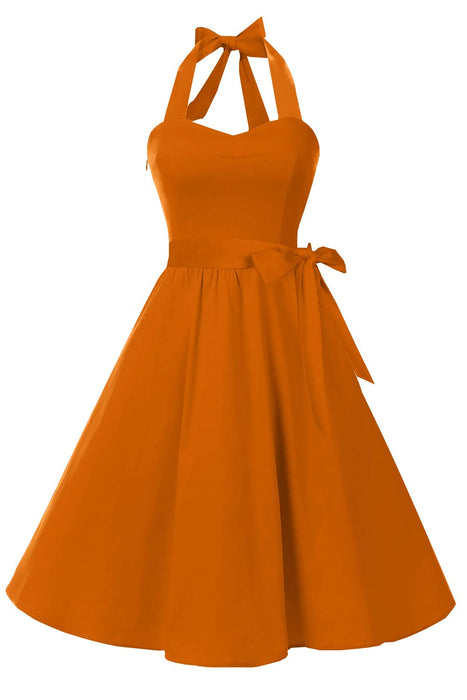 Topdress Women's Vintage Polka Audrey Dress 1950s Halter Retro Cocktail Dress Orange M
