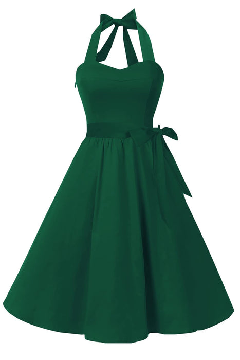 Topdress Women's Vintage Polka Audrey Dress 1950s Halter Retro Cocktail Dress Emerald Green XL