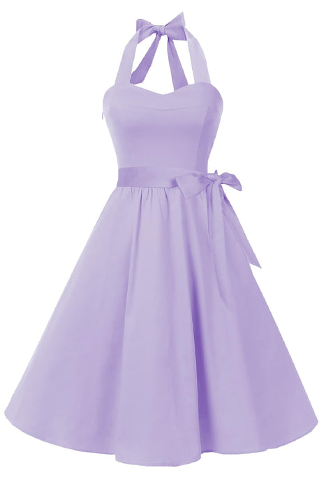 Topdress Women's Vintage Polka Audrey Dress 1950s Halter Retro Cocktail Dress Lavender S