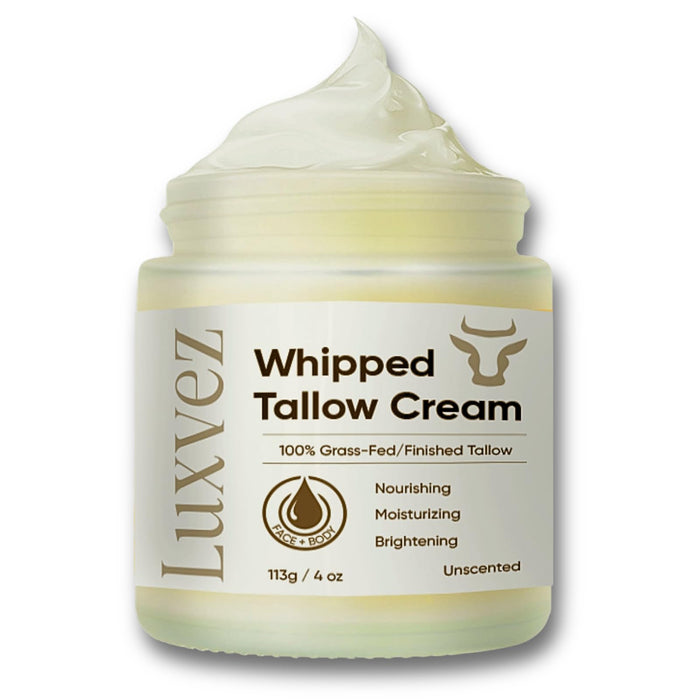 Luxvez Beef Tallow Face Moisturizer: Unscented with 100% Grass-Fed Tallow, Squalane & Botanical Oils - Rich Barrier Balm for Dry and Sensitive Skin – 4oz