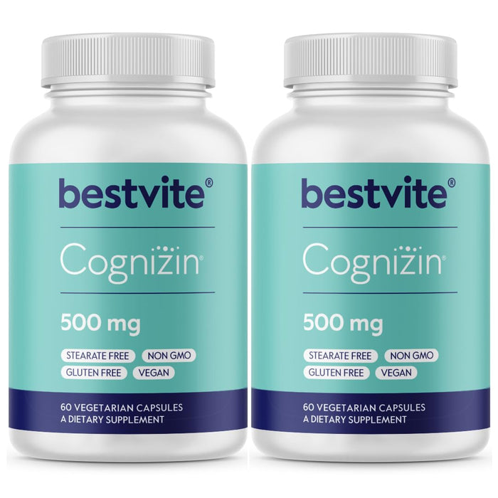 BESTVITE Cognizin 500mg (120 Vegetarian Capsules) (60x2) - Clinically Studied Premium Choline Nootropic - No Stearates - Vegan - Non GMO - Gluten Free - Brain Supplements for Memory and Focus