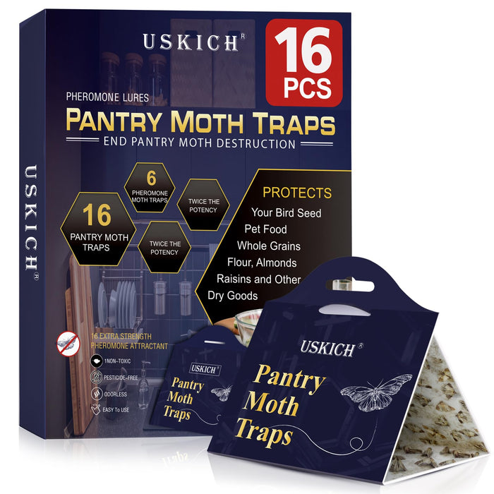 Moth Traps for Pantry Moths, 16 Pack Kitchen Moth Traps with Pheromones Prime, Non-Toxic Easy Setup Sticky Glue Trap for Food and Cupboard Moths in Your Kitchen (Organic)