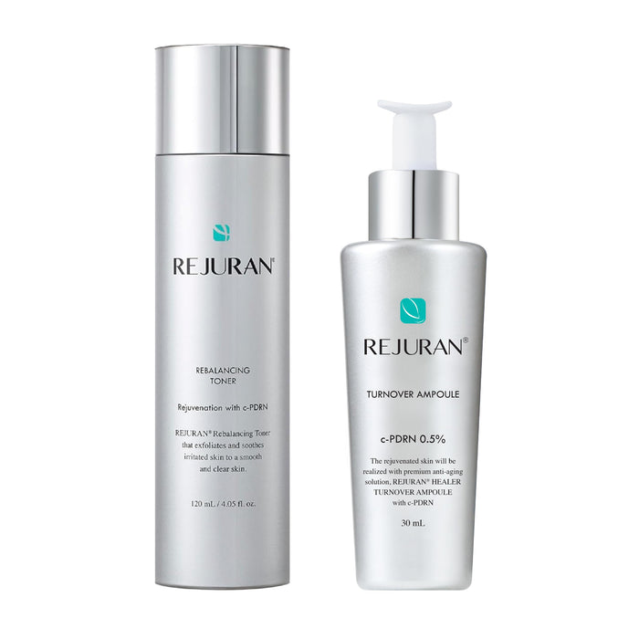 REJURAN® Turnover Ampoule 1.01 fl oz & Rebalancing Toner 4.05 fl oz - c-PDRN® - Anti-Aging Face Serum for Firmness, Radiance - Hydrating Soothing Facial Toner Improve Skin Texture Korean Skin Care