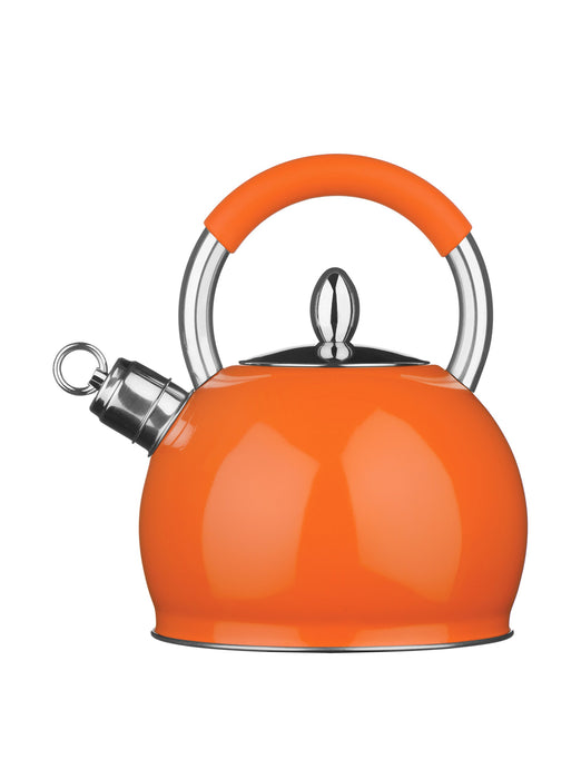 Premier Houseware 505125 Whistling Kettle Travel Kettle Heat Resistant Handle Coffee Kettle Stainless Steel Kettle Orange Kettle Stove Kettle 2.4 L 25Hx19Wx19D
