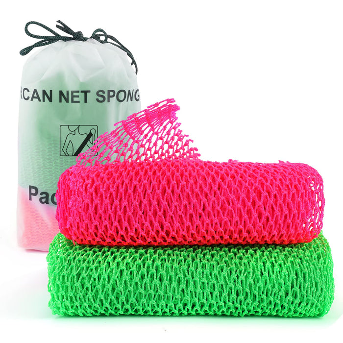 Zerwhil 2 Pieces African Net Sponge, Authentic Real African Exfoliating Net Bath Sponge Wash Cloth Loofah Exfoliating, Body Back Scrubber for Shower, Nylon Exfoliating Washcloth Towel for All Skin