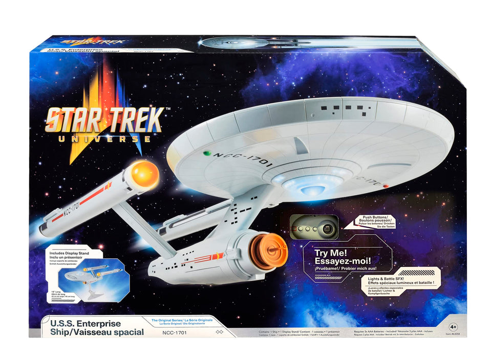BANDAI USS Enterprise NCC-1701 Star Trek Model with Lights, Sounds and Display Stand | Gifts Starship | 18'' Authentic StarTrek Toys, Multicolor