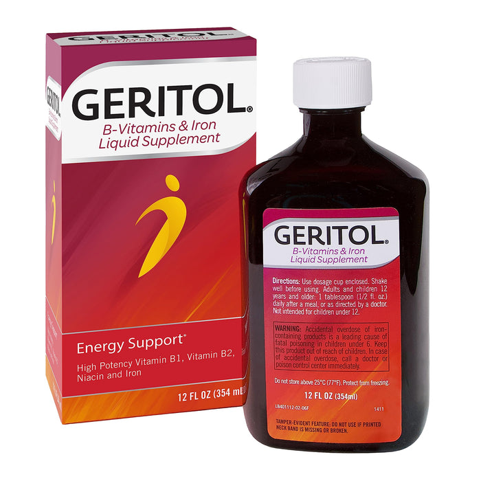 Geritol Geritol, Liquid Vitamin and Iron Supplement, Energy Support, Contains High Potency B-Vitamins and Iron, Pleasant Tasting, Easy to Swallow, No Artificial Sweeteners, Non-GMO, 12 Oz