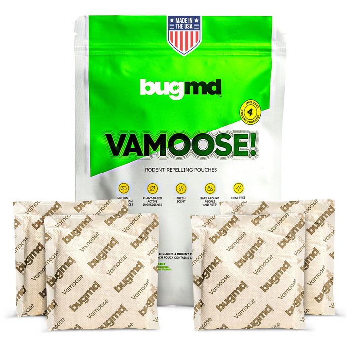 BugMD Vamoose Rodent Repellent Pouches (1 Pack, 4 Pouches) – Plant-Powered Rat Repellent, Mouse Deterrent, Indoor & Outdoor Mice Repellent, Best Mouse Repellent, Natural Rat & Mouse Repellent