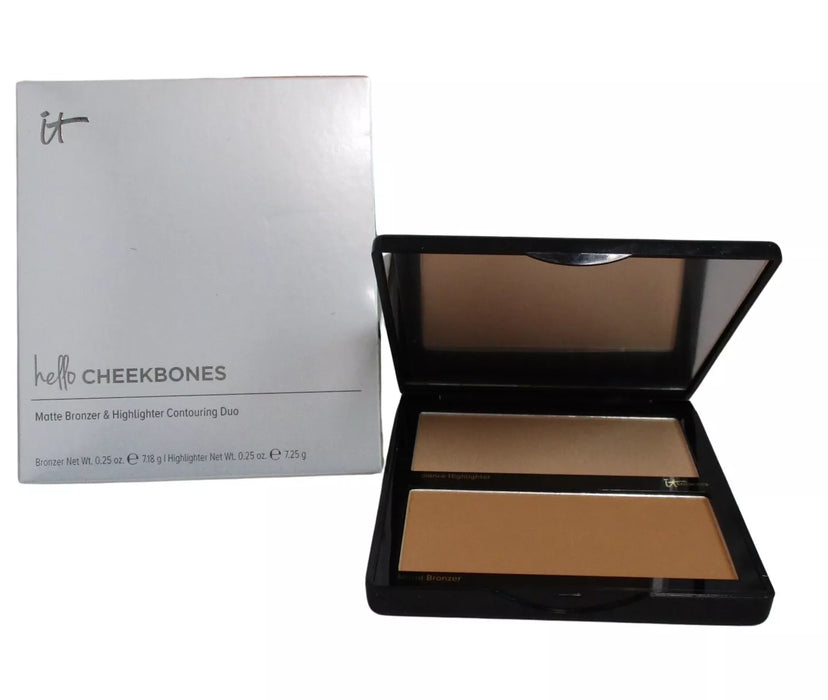 IT Cosmetics Hello Cheekbones Matte Bronzer & Love Highlighter + Contour Brush